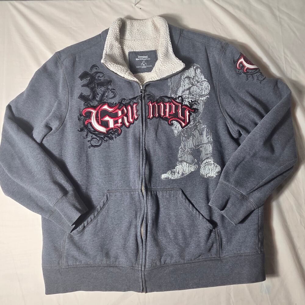 Disney Parks Grumpy The Dwarf Full Zip Sherpa Collar Jacket Gray Gothic XL